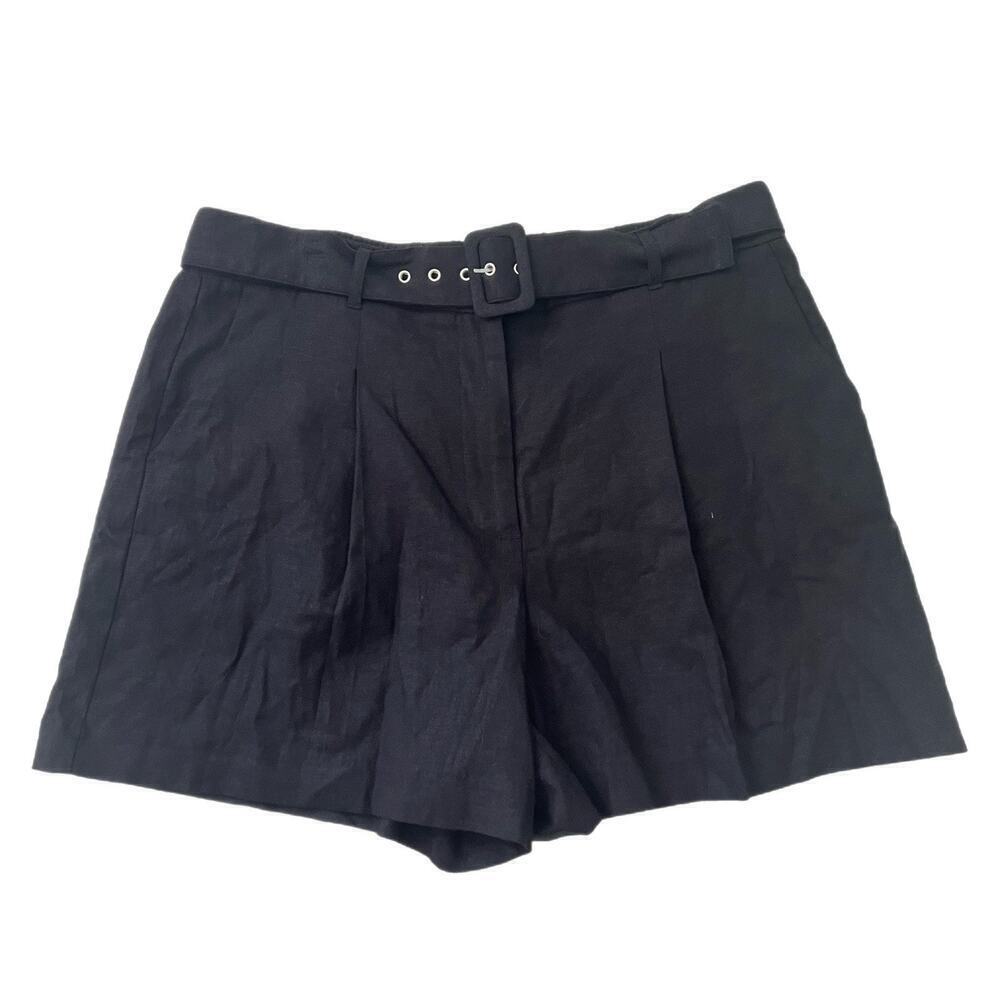 Calvin Klein Chino Shorts Women's XL Black Linen Blend High Rise Belted NWT